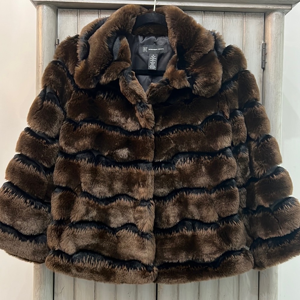 INC Faux Fur Brown and Black Jacket